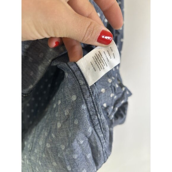 Talbots Chambray Denim Polka Dot Roll Sleeve Button Front Shirt - Picture 6 of 8